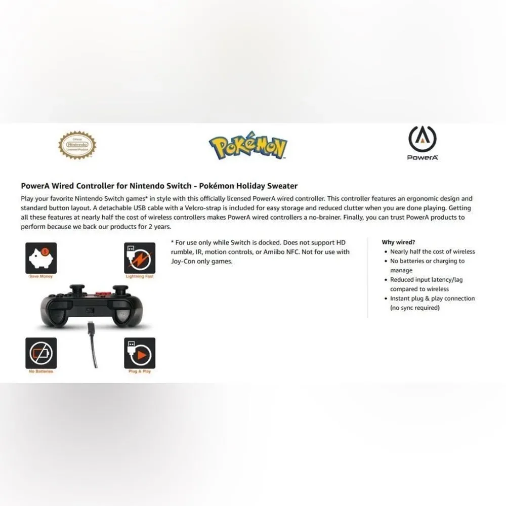 PowerA *OFFICIAL* Wired Controller *POKEMON HOLIDAY SWEATER EDITION* (Switch)